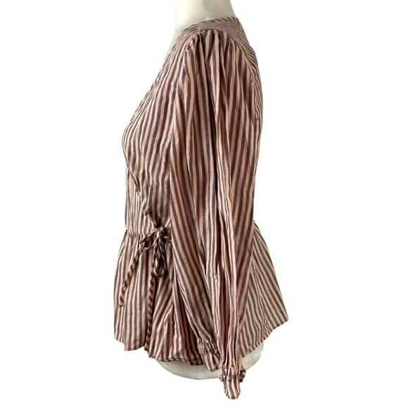 Madewell Blouse Women's Puff-Sleeve Peplum Wrap Top in Stripe Medium Mc794 - Picture 7 of 15